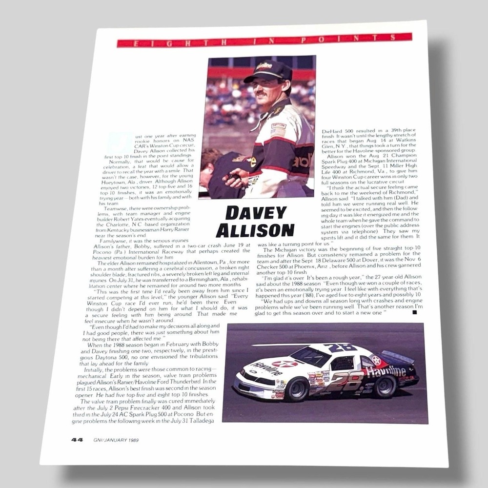 1989 Original Article Davey Allison 1988 Eighth in Points 1988 NASCAR Season AF